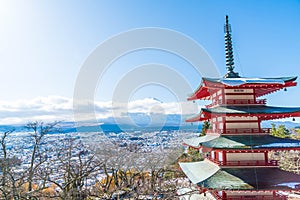 Mt. Fuji with Chureito Pagoda in autumn, Fujiyoshida.