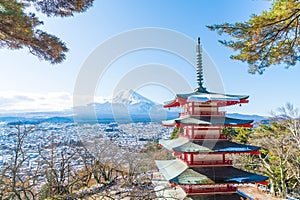 Mt. Fuji with Chureito Pagoda in autumn, Fujiyoshida.