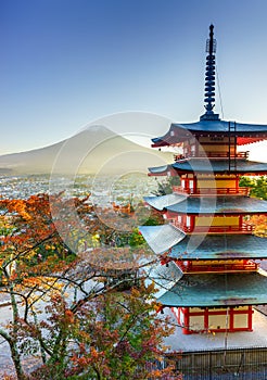 Mt. Fuji with Chureito Pagoda, Fujiyoshida, Japan photo