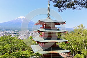 Mt. Fuji with Chureito Pagoda in Summer