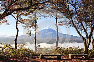 Mt. Fuji with fall colors in Japan