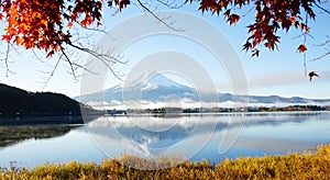 Mt. Fuji with fall colors in japan.