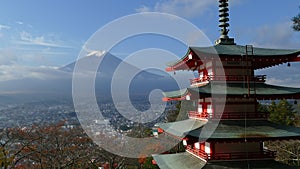 Mt. Fuji with fall colors in Japan.