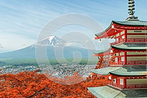 Mt. Fuji with fall colors in Japan. photo