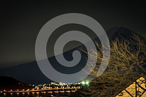 Mt. Fuji at Lake Kawaguchi at night city light