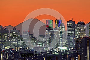 Mt.Fuji and Shinjuku skyscrapers after sunset