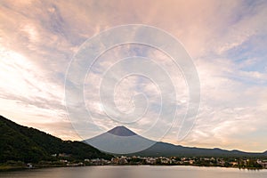 Mt. Fuji sunset in autumn at Lake Kawaguchiko Yamanashi, Japan