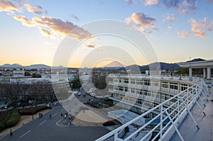 Mt fuji view at Rooftop of tokai university in japan