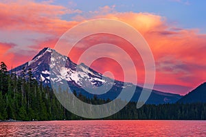 Mt. Hood and Lost Lake, Oregon at sunset.