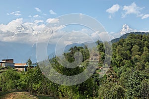 Mt Machapuchare, Mt Annapurna South and Hiunchuli views in Nepal