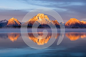 Mt. Moran at sunrise, Jackson Lake, Grand Teton National Park