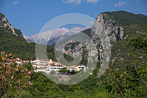 Mt Olympus and birds enjoying thermals, Litochoro, Greece