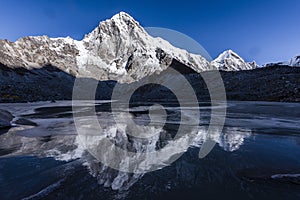 Mt Pumori with lake mirror Himalaya