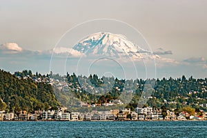 Mt Rainier above Seattle from Elliott Bay