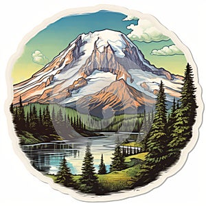 Mt Rainier Circular Window Sticker - Detailed, Realistic Die Cut Design