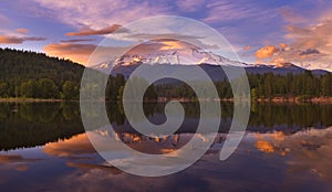 Mt Shasta reflected in Siskiyou Lake at Sunset