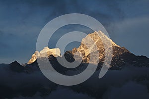 Mt Thamserku at sunset, view from Khumjung