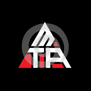MTA triangle letter logo design with triangle shape. MTA triangle logo design monogram. MTA triangle vector logo template with red photo