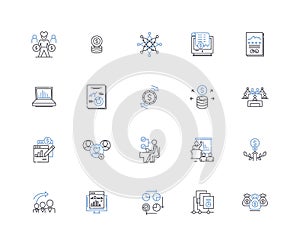 Mtary policy line icons collection. Interest, Inflation, Rates, Economy, Stimulus, Fiscal, Expansionary vector and