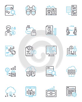 Mtary statistics linear icons set. Averages, Variance, Standard deviation, Hypothesis, Probability, Correlation