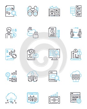 Mtary statistics linear icons set. Averages, Variance, Standard deviation, Hypothesis, Probability, Correlation photo