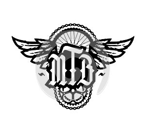 MTB abbreviation and wings. Mountain bike logo, emblem.Vector illustration. photo