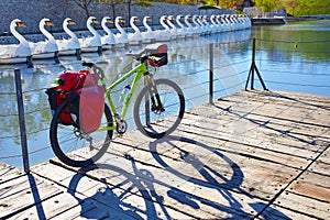 MTB Bicycle touring bike in a park with pannier