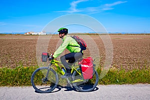 MTB Biker Bicycle touring with pannier racks