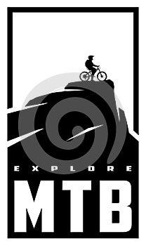 MTB explore. Mountain bike banner, t-shirt print design. Vector illustration. photo