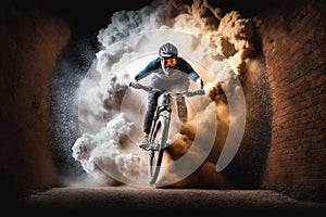 MTB Rider Riding between two Wall Brick Illustration, Extreme Sport, Generative AI