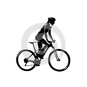 Mtb rider, woman on her mountain bike, side view isolated vector silhouette