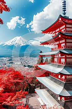 Mtfuji tallest volcano in tokyo, japan with snow capped peak in autumn nature landscape wallpaper