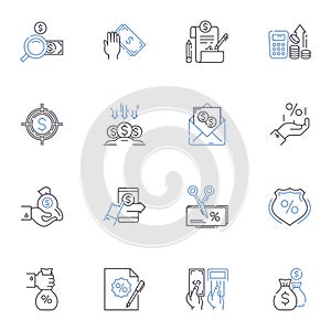 Mtization approach line icons collection. Revenue, Mtization, Business model, Strategy, Profit, Cash flow, Advertising