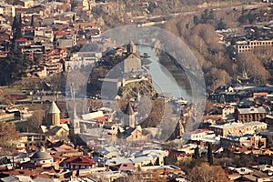 Mtkvari river in Metekhi and Old Tbilisi, Georgia