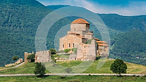 Mtskheta Georgia. Ancient World Heritage, Jvari Monastery On Green Valley