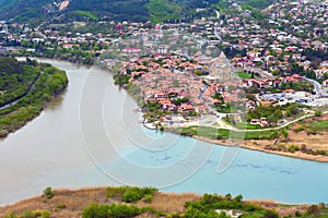 Mtskheta, Georgia and rivers Mtkvari and Aragvi