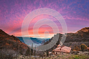 Mtskheta, Georgia. Shio-Mgvime Monastery. Central Part Of Medieval Monastic ShioMgvime Complex In Limestone Canyon In