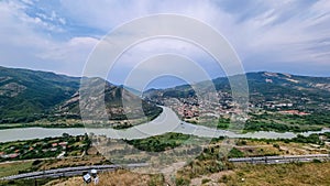 Mtskheta - Top view on the confluence of Mtkvari and Aragvi rivers