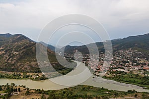 Mtskheta - Top view on the confluence of Mtkvari and Aragvi rivers