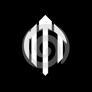 MTT circle letter logo design with circle and ellipse shape. MTT ellipse letters with typographic style. The three initials form a