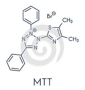 MTT yellow tetrazole dye molecule. Used in MTT assay, used to measure cytotoxicity and cell metabolic activity. Skeletal formula. photo