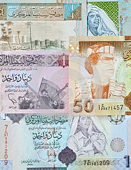 Muammar Gaddafi on Libya banknote