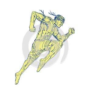 Muay Thai Fighter Kicking Side Drawing