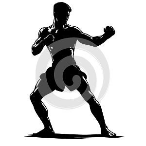 Muay Thai Fighter in Powerful Stance Silhouette