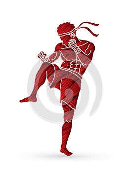 Muay Thai, Thai boxing standing ready to fight action graphic vector