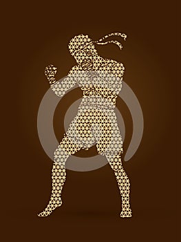 Muay Thai, Thai boxing standing ready to fight action graphic vector