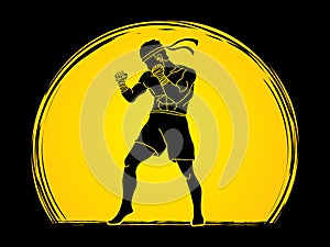 Muay Thai, Thai boxing standing ready to fight graphic vector