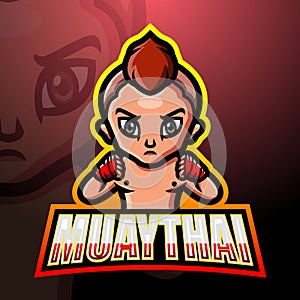 Muaythai mascot esport logo design