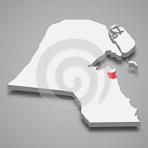 Mubarak Al-Kabeer region location within Kuwait 3d map photo