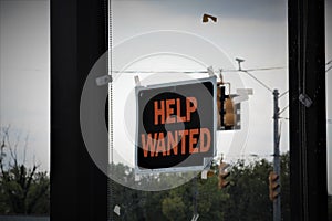 Much Used Help Wanted Sign in Window